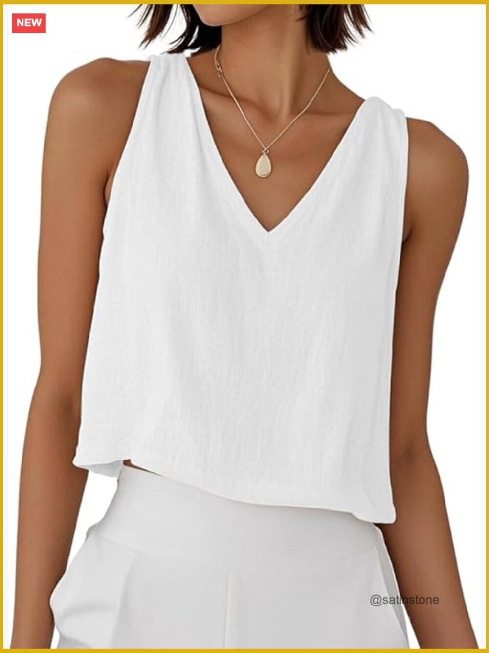 Linen Crop Tank Top V Neck Sleeveless Casual Summer Beach Top